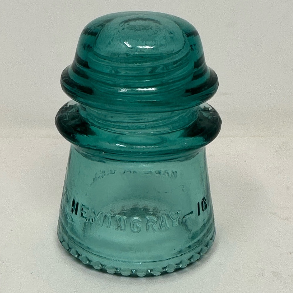 Antique Glass Insulator Hemingray-16 Aqua Color With Textured Base Excellent K5